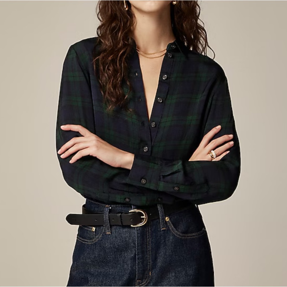 J. Crew Drapey button up shirt in Black Watch tartan long sleeve